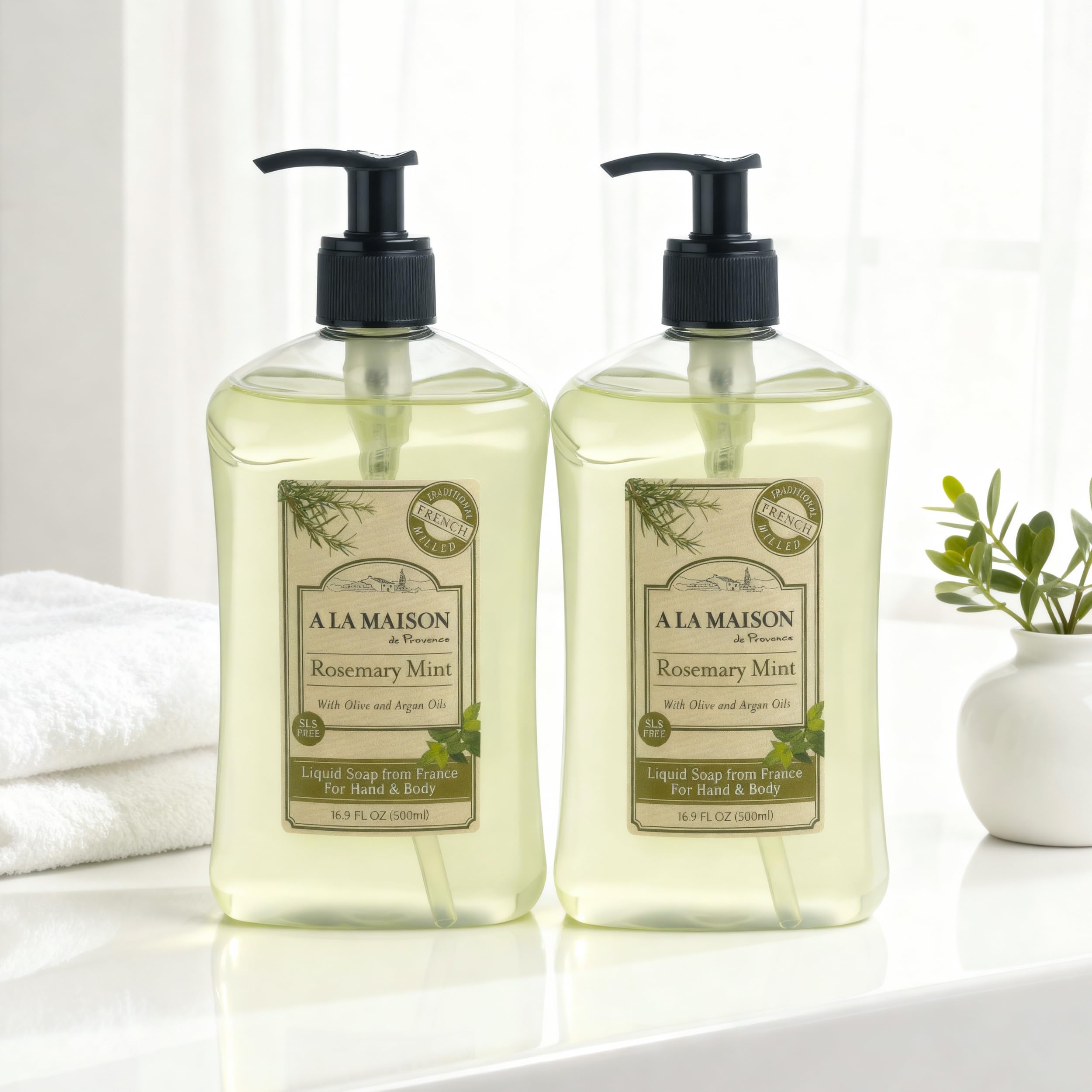 A LA MAISON Rosemary Mint French Liquid Hand Soap – 16.9 oz, 2 Pack | Plant-Based, Vegan & Cruelty-Free