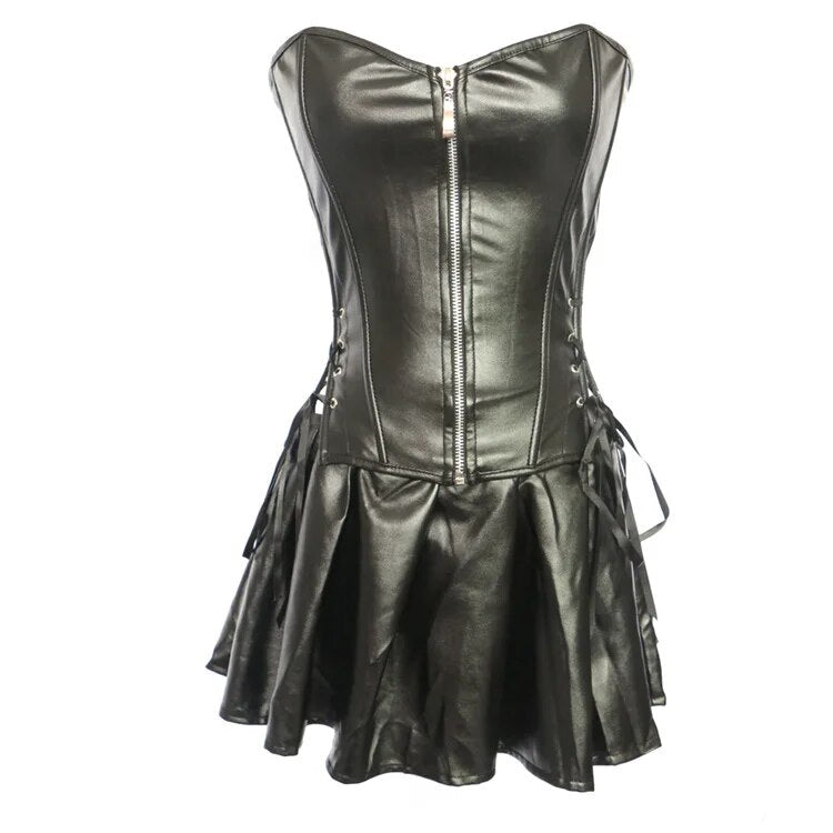 Women corsets  slimming body shapewear faux leather corset top with mini skirt Black Friday Sale