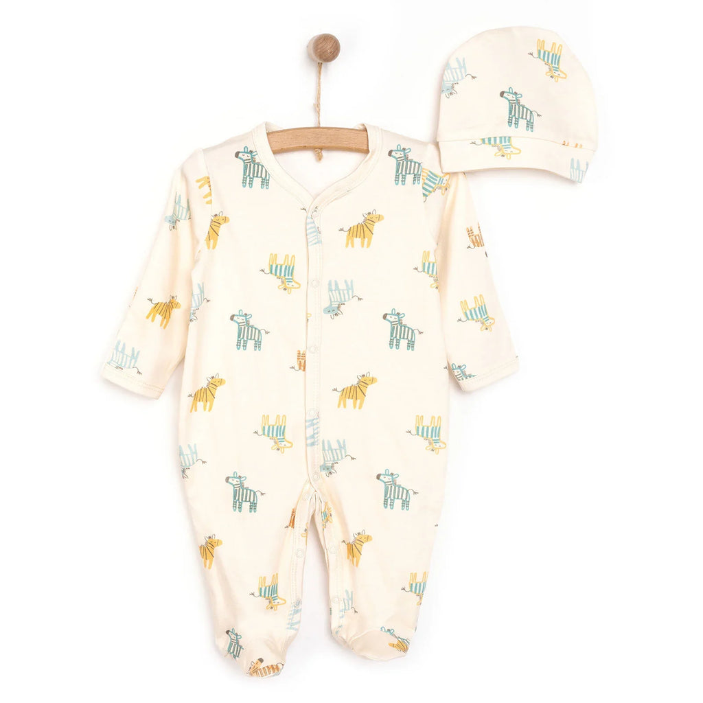 HelloBaby Zebra Print Footed Baby Sleepsuit & Hat Set (Newborn to 9 Months)
