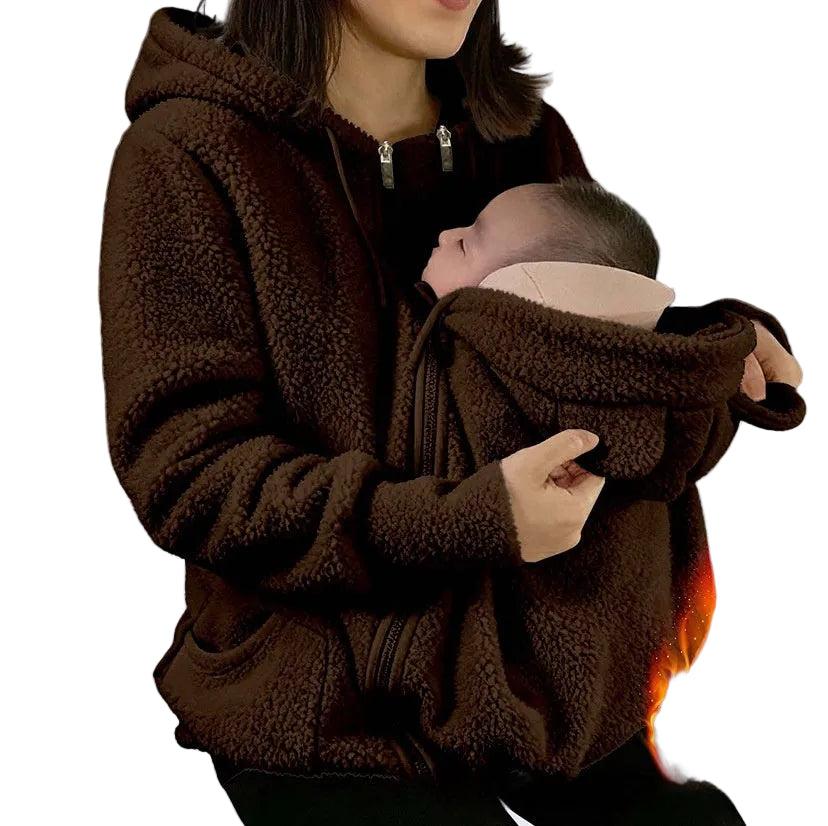 Corduroy Hooded Sweatshirt With Baby-pocket Women's Thickened Zip-up Jacket For Parent-Child Matching Outfits