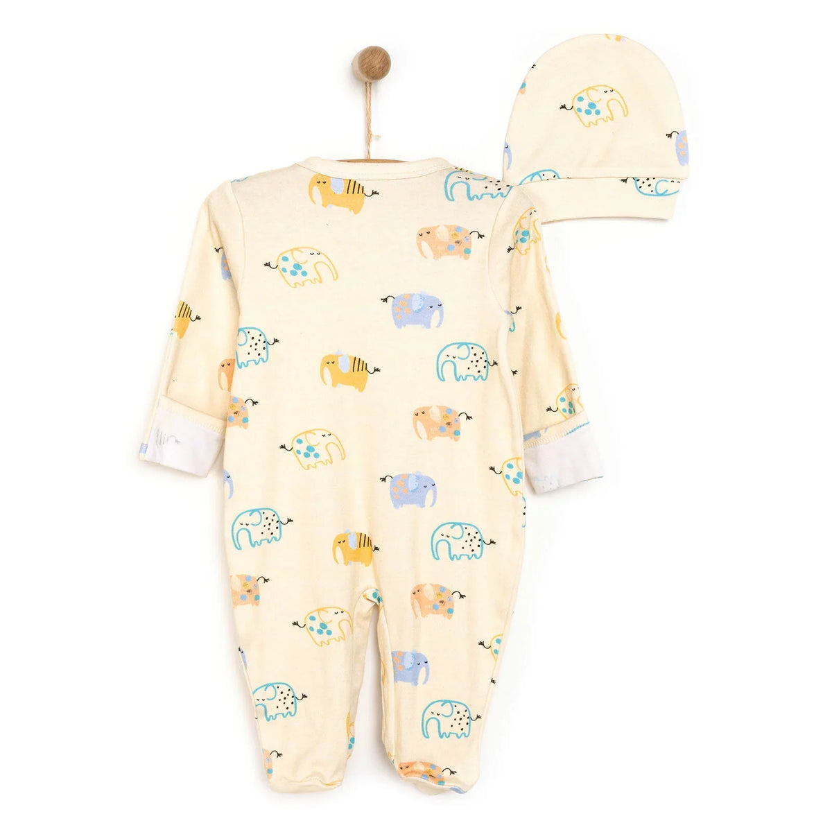 HelloBaby Elephant Print Footed Baby Sleepsuit & Hat Set (Newborn to 9 Months)