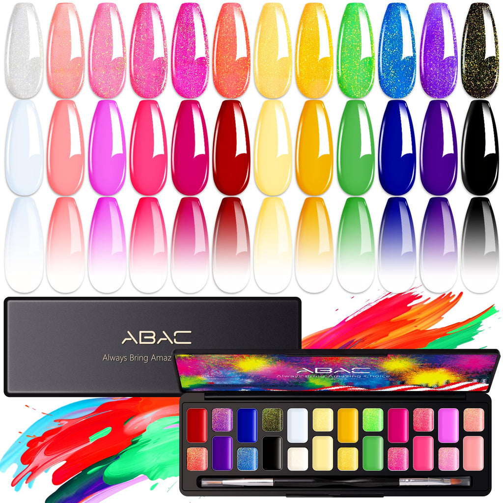 ABAC 24-Color Hema-Free Solid Gel Nail Polish Kit | Ombre & Pat Paint Gel, Neon Pink, Yellow & Midnight Shimmer
