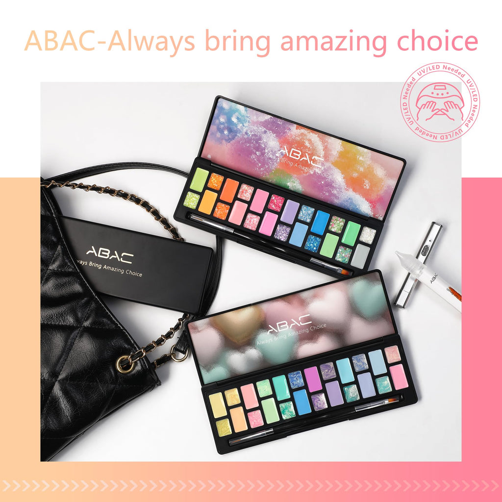 ABAC Solid Gel Polish Kit - 24 Colors, Ombre & Pat Paint, Dual-Ended Brush