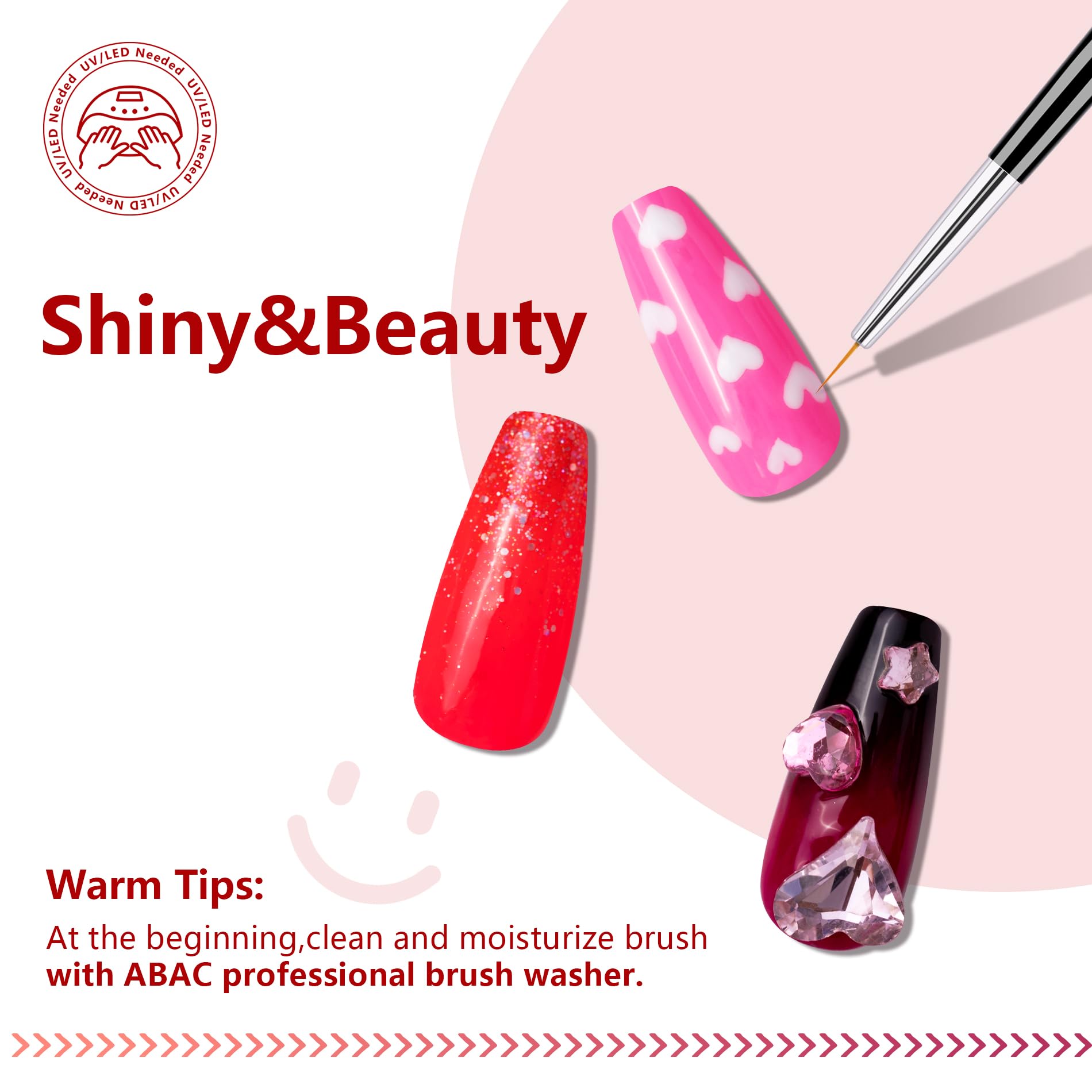 ABAC 24-Color Solid Gel Nail Polish Kit – Rose Gold Glitter & Wine Red | Pro Brush, No-Spill, HEMA-Free