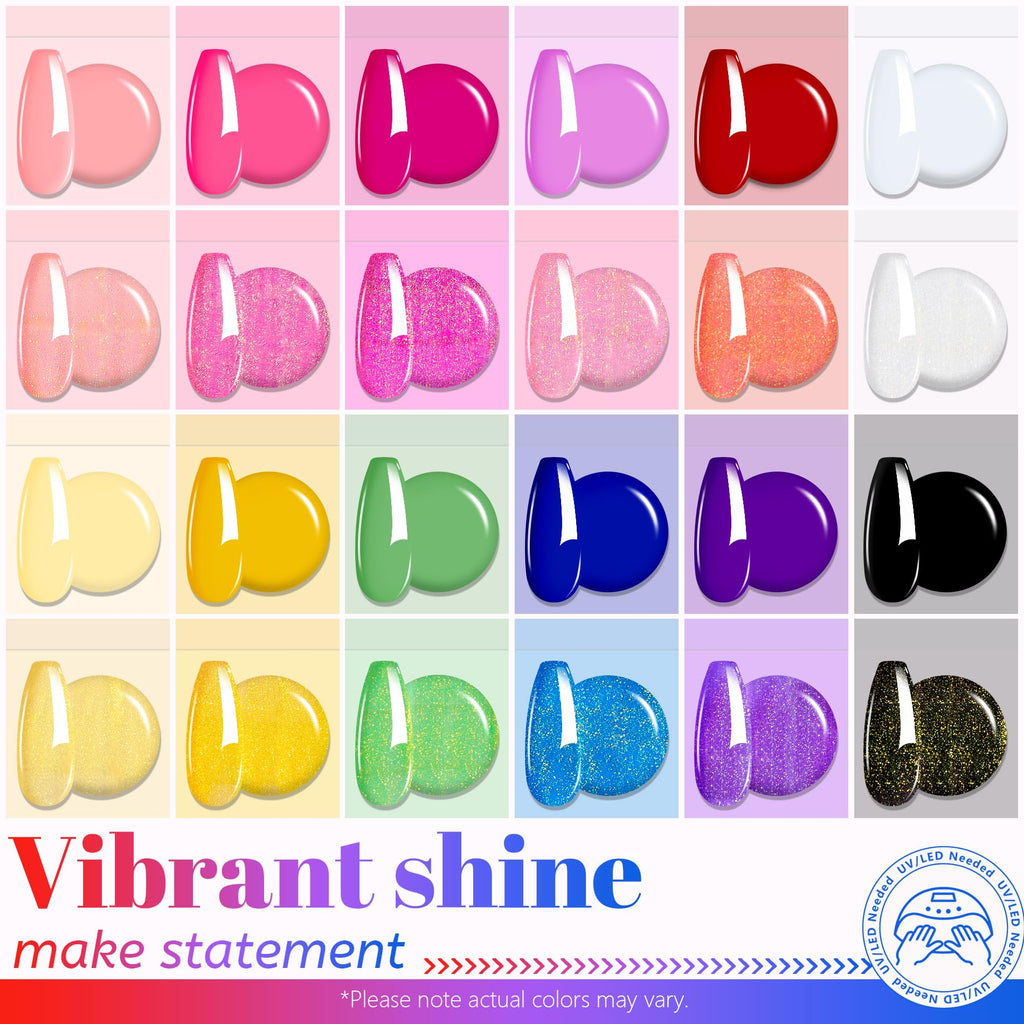 ABAC 24-Color Hema-Free Solid Gel Nail Polish Kit | Ombre & Pat Paint Gel, Neon Pink, Yellow & Midnight Shimmer