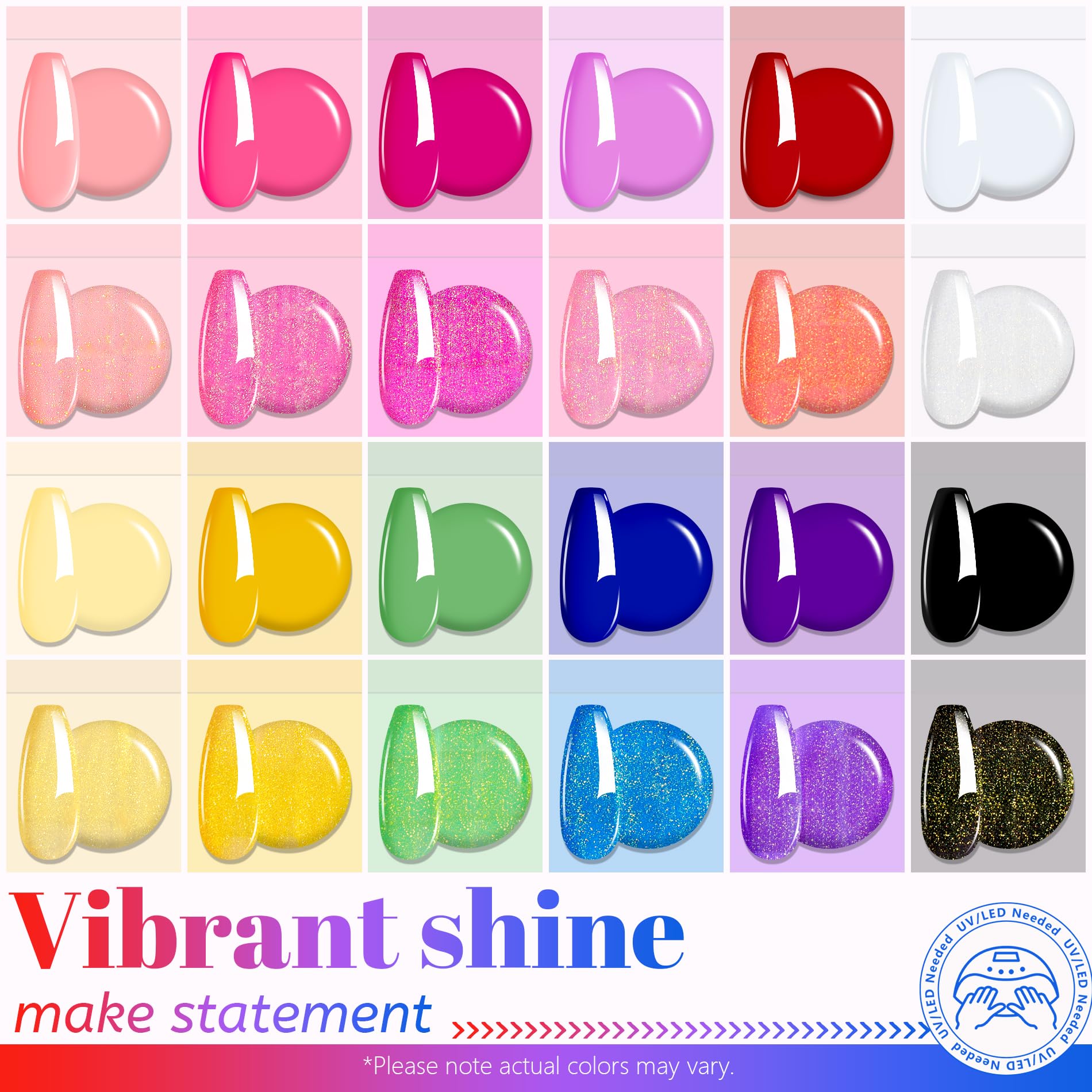 ABAC 24-Color Hema-Free Solid Gel Nail Polish Kit | Ombre & Pat Paint Gel, Neon Pink, Yellow & Midnight Shimmer