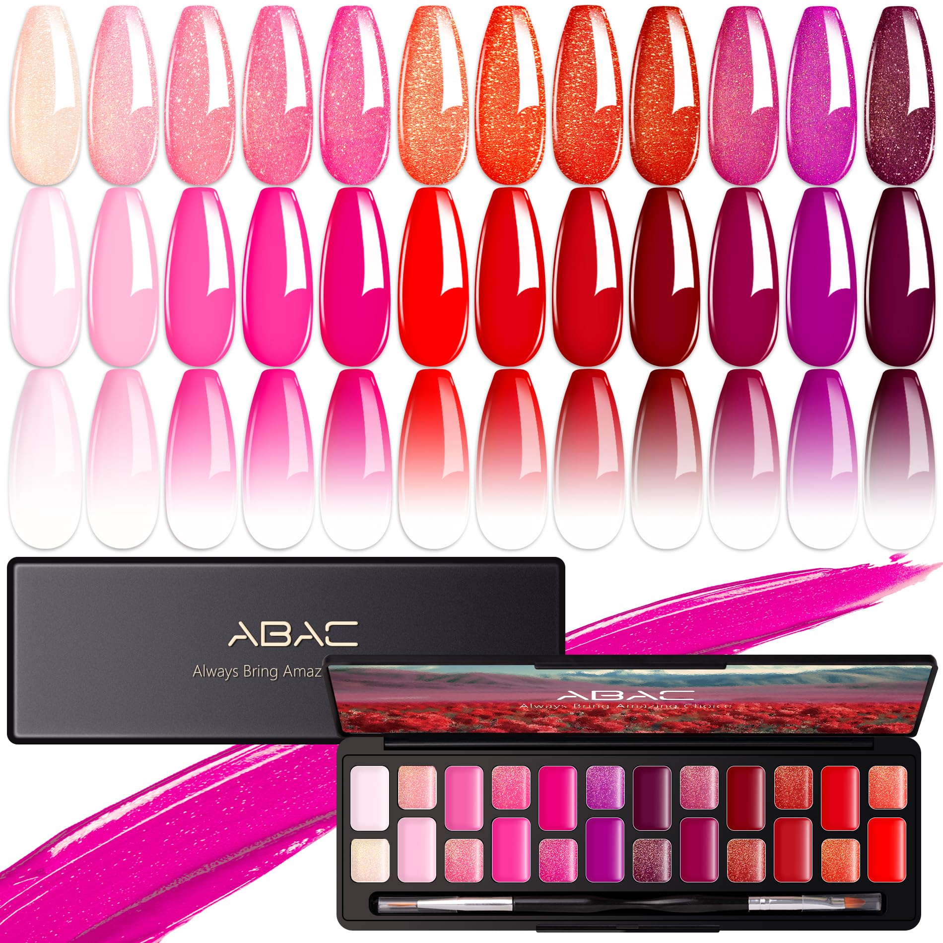 ABAC Solid Gel Nail Polish Kit – 24 Colors, Ombre & Pat Paint, Hema-Free, Double-Ended Brush