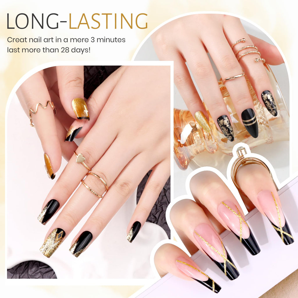 ABAC Solid Gel Nail Polish Set – Ombre Pat Painting Gel & Nail Art (Black & Glitter Dark Gold)