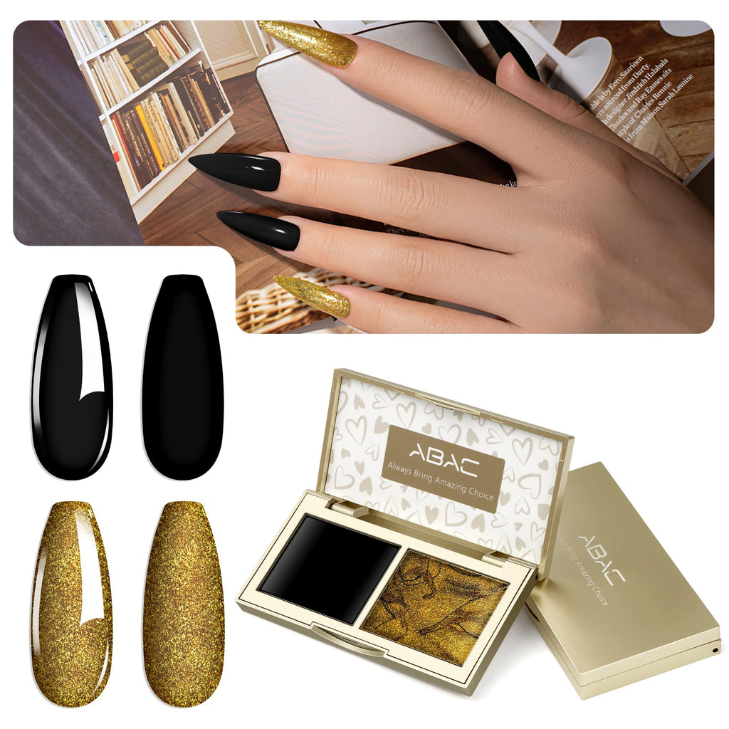 ABAC Solid Gel Nail Polish Set – Ombre Pat Painting Gel & Nail Art (Black & Glitter Dark Gold)