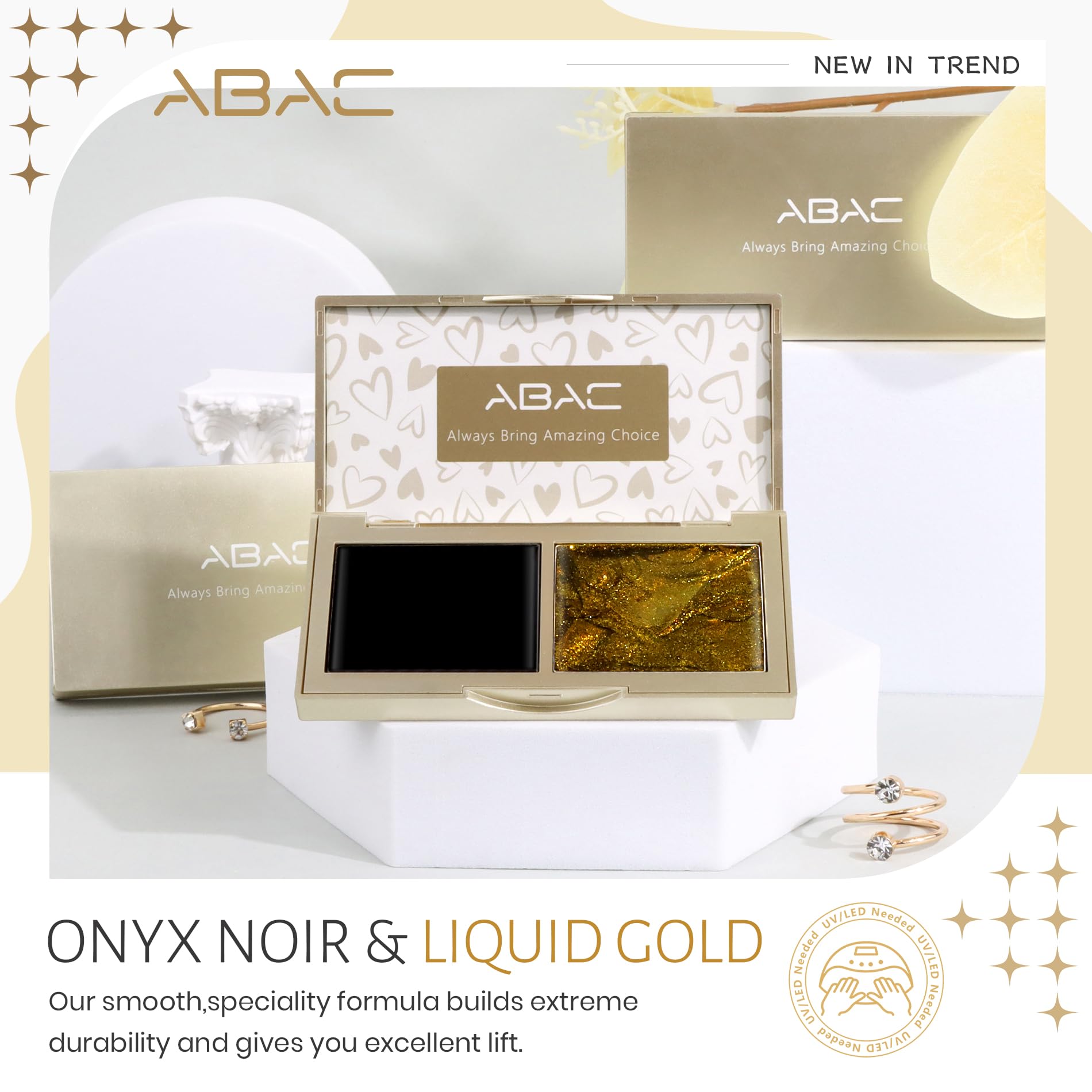 ABAC Solid Gel Nail Polish Set – Ombre Pat Painting Gel & Nail Art (Black & Glitter Dark Gold)