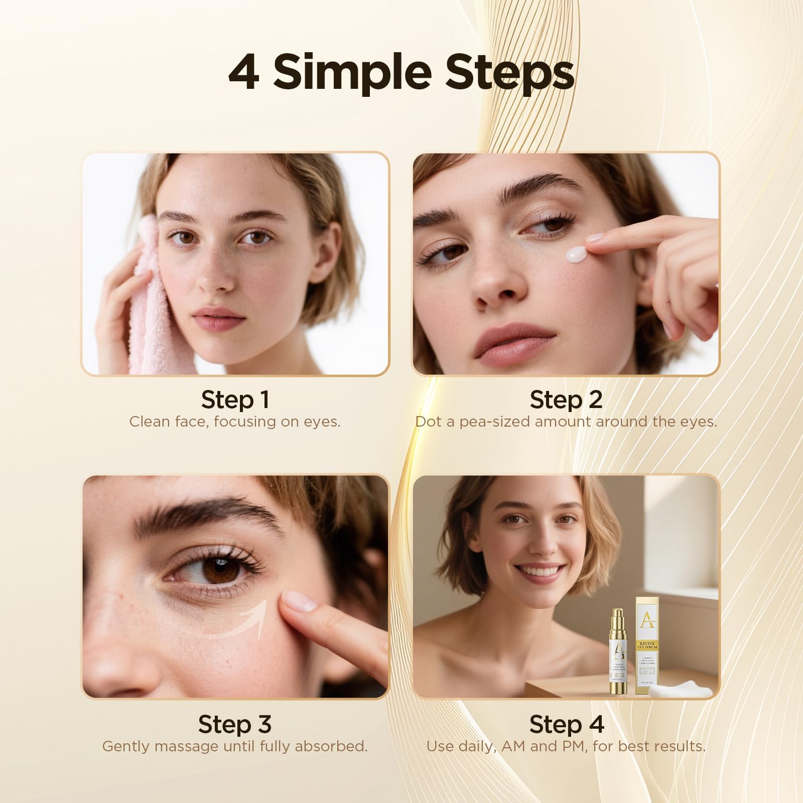 Abarno Hydrating Eye Serum – Caffeine, Retinol, Niacinamide & Peptides for Dark Circles & Puffiness | 0.7 fl oz
