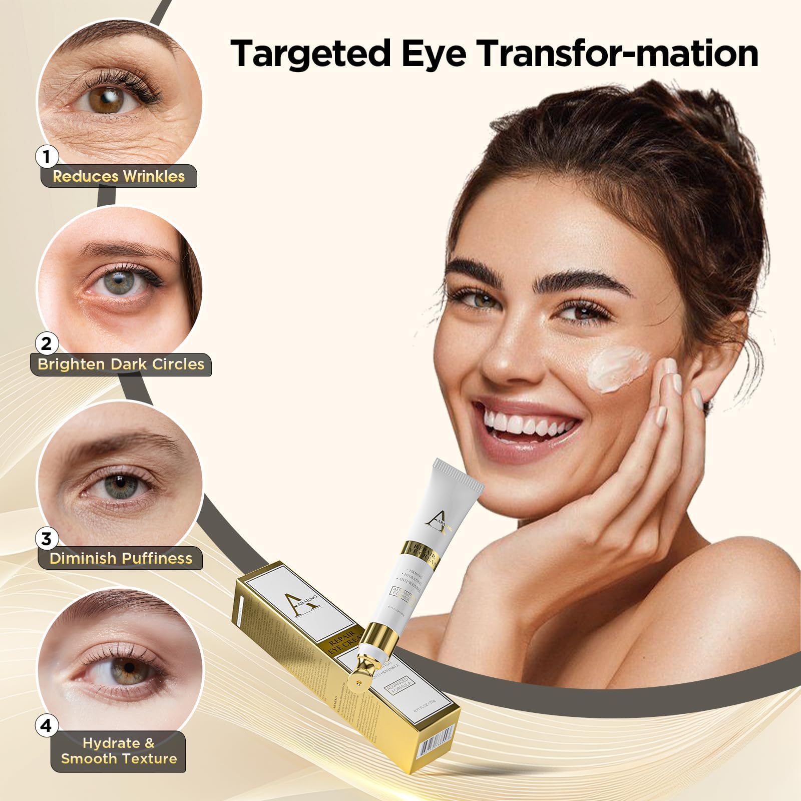 Abarno Retinol Eye Cream for Dark Circles & Puffiness – Hydrating Under-Eye Serum 0.71 oz