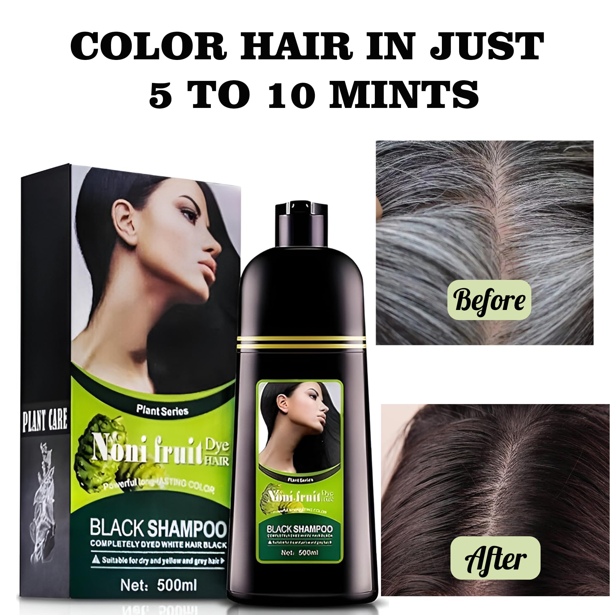 ABBASI & CO Noni Black Hair Dye Shampoo – 100% Gray Coverage in Minutes