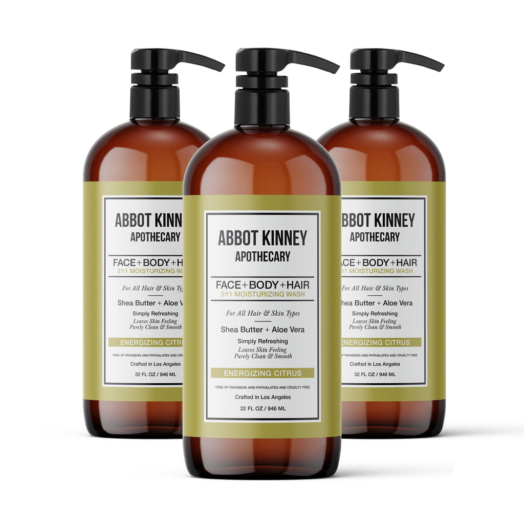 ABBOT KINNEY APOTHECARY Men's 3-in-1 Wash: Shampoo, Conditioner & Body Wash in Energizing Citrus – 32 oz (3 Pack)