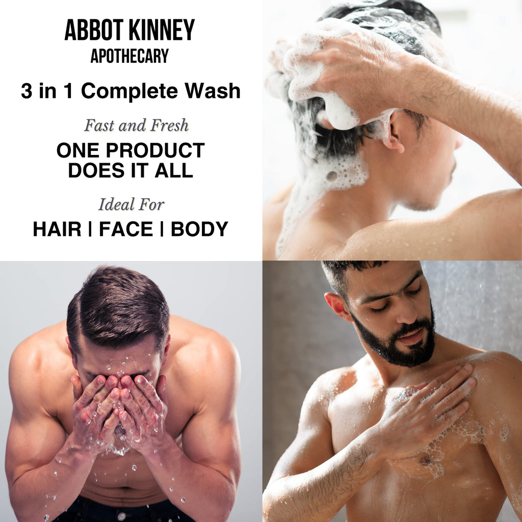 ABBOT KINNEY APOTHECARY Men's Tea Tree 3-in-1 Wash – Shampoo, Conditioner & Body Wash, 32oz (2-Pack)