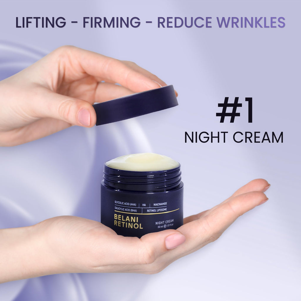 ABERA Belani Retinol Night Cream with Collagen & Hyaluronic Acid – Anti-Wrinkle, Fine Line Smoother, Hydrating Facial Moisturizer for Women (1.01 Fl Oz)