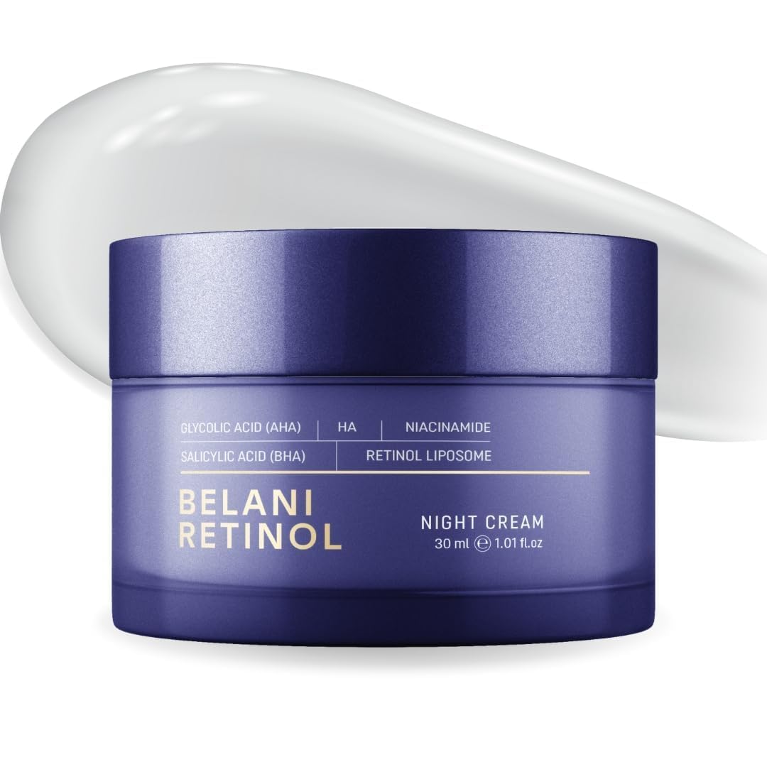 ABERA Belani Retinol Night Cream with Collagen & Hyaluronic Acid – Anti-Wrinkle, Fine Line Smoother, Hydrating Facial Moisturizer for Women (1.01 Fl Oz)