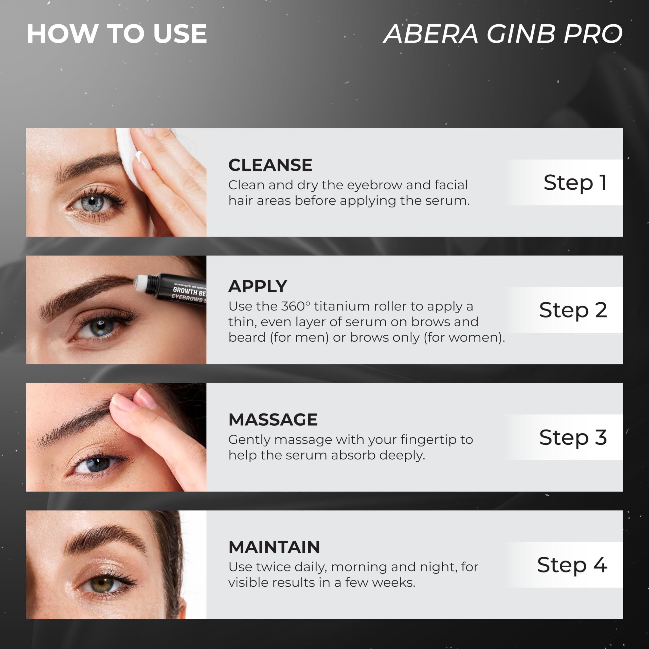 ABERA Ginb Advanced Growth Serum for Beard & Eyebrows — Biotin, Panax Ginseng, Acetyl Tetrapeptide-3