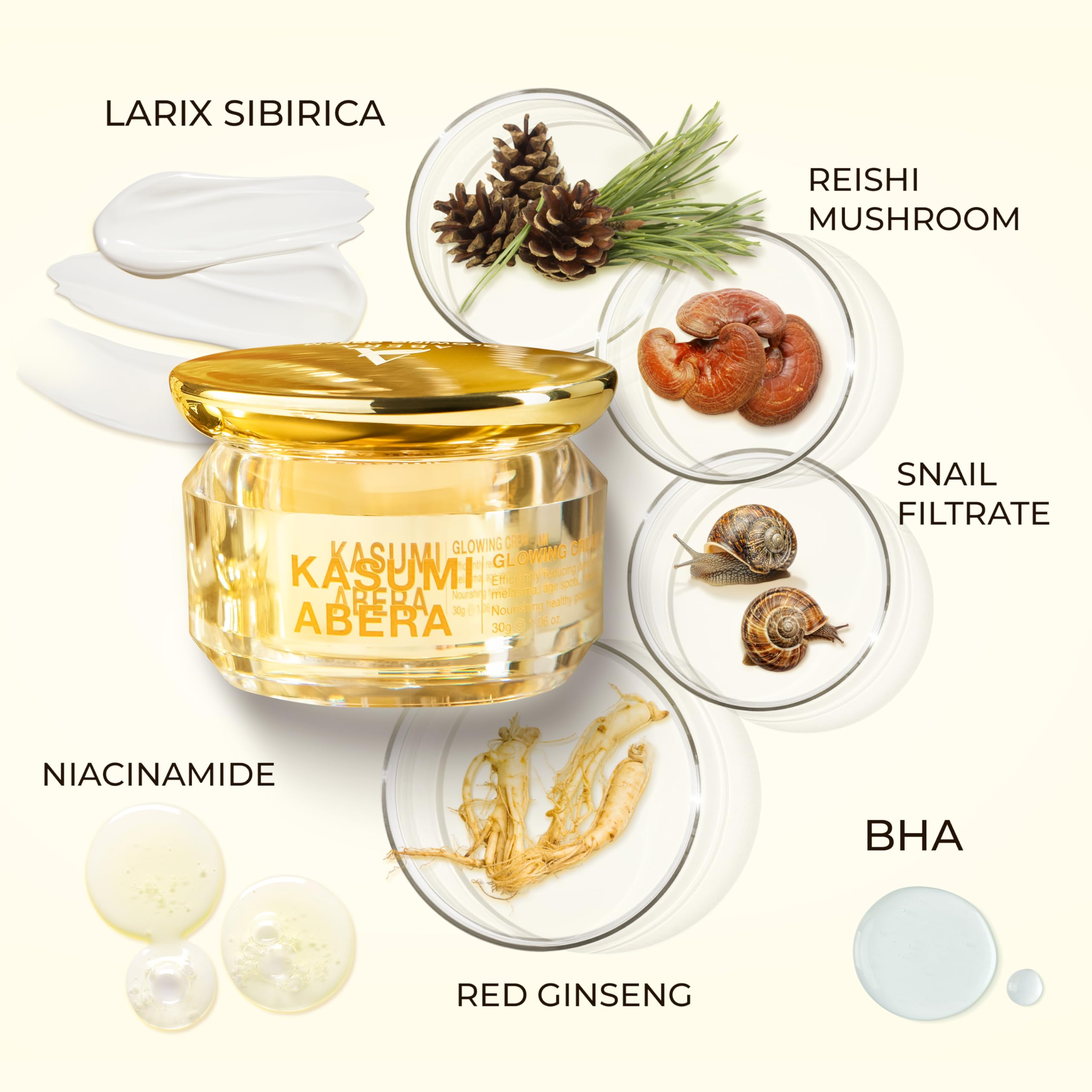 ABERA Kasumi Glowing Cream — Niacinamide + HA, Red Ginseng, Dark Spots & Anti-Aging (1.06 oz) Upgraded