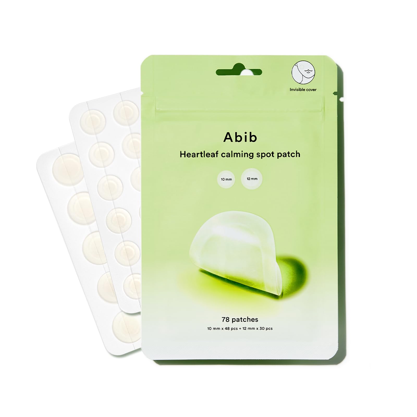 Abib Heartleaf Calming Spot Patch – 78 Patches, Invisible & Waterproof, Two Sizes (10mm/12mm)