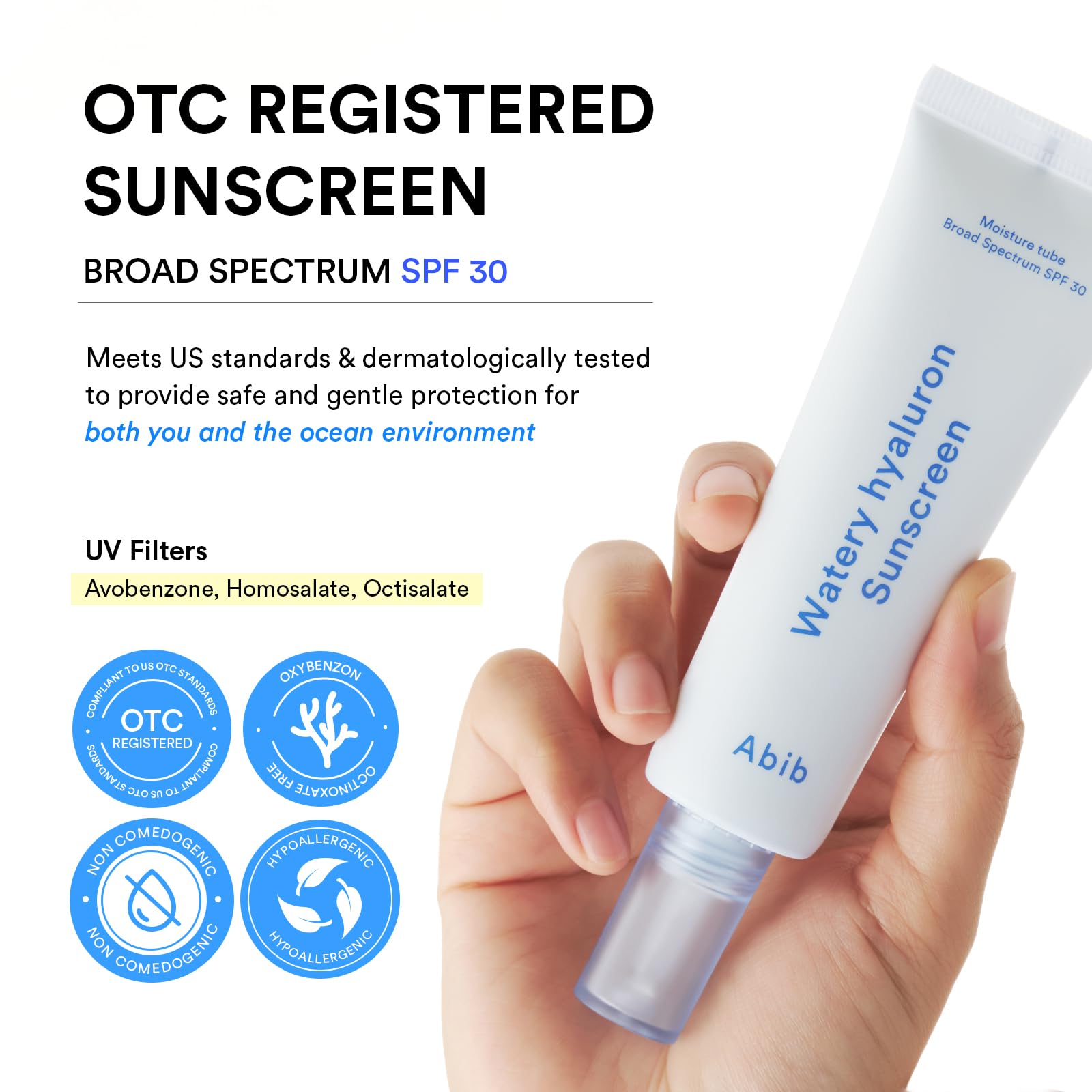 Abib Watery Hyaluron Sunscreen Moisture Tube SPF 30 50ml – Lightweight, No White Cast