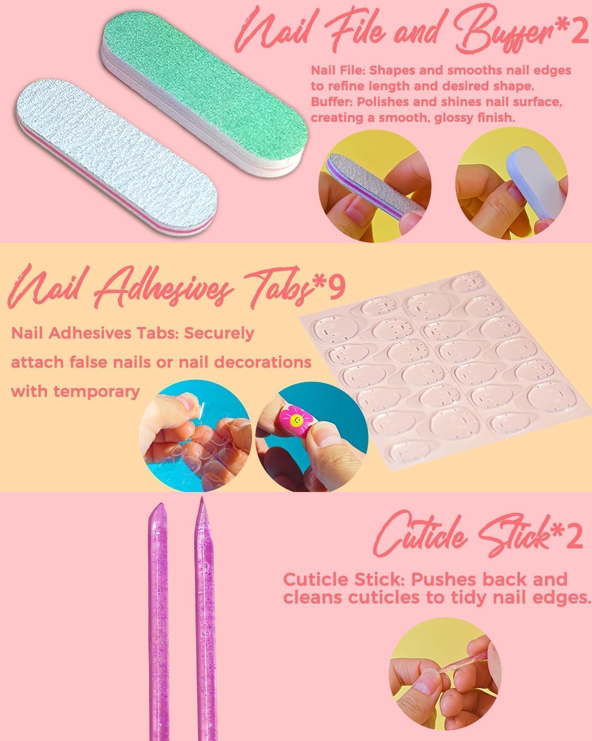 ABOLINE 229PCS Press On Nails Kit for Girls – 12 Sizes, 9 Styles, Glue-On Nails