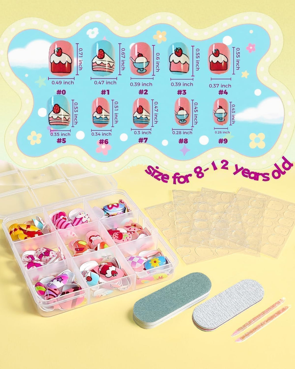 ABOLINE 229PCS Press On Nails Kit for Girls – 12 Sizes, 9 Styles, Glue-On Nails