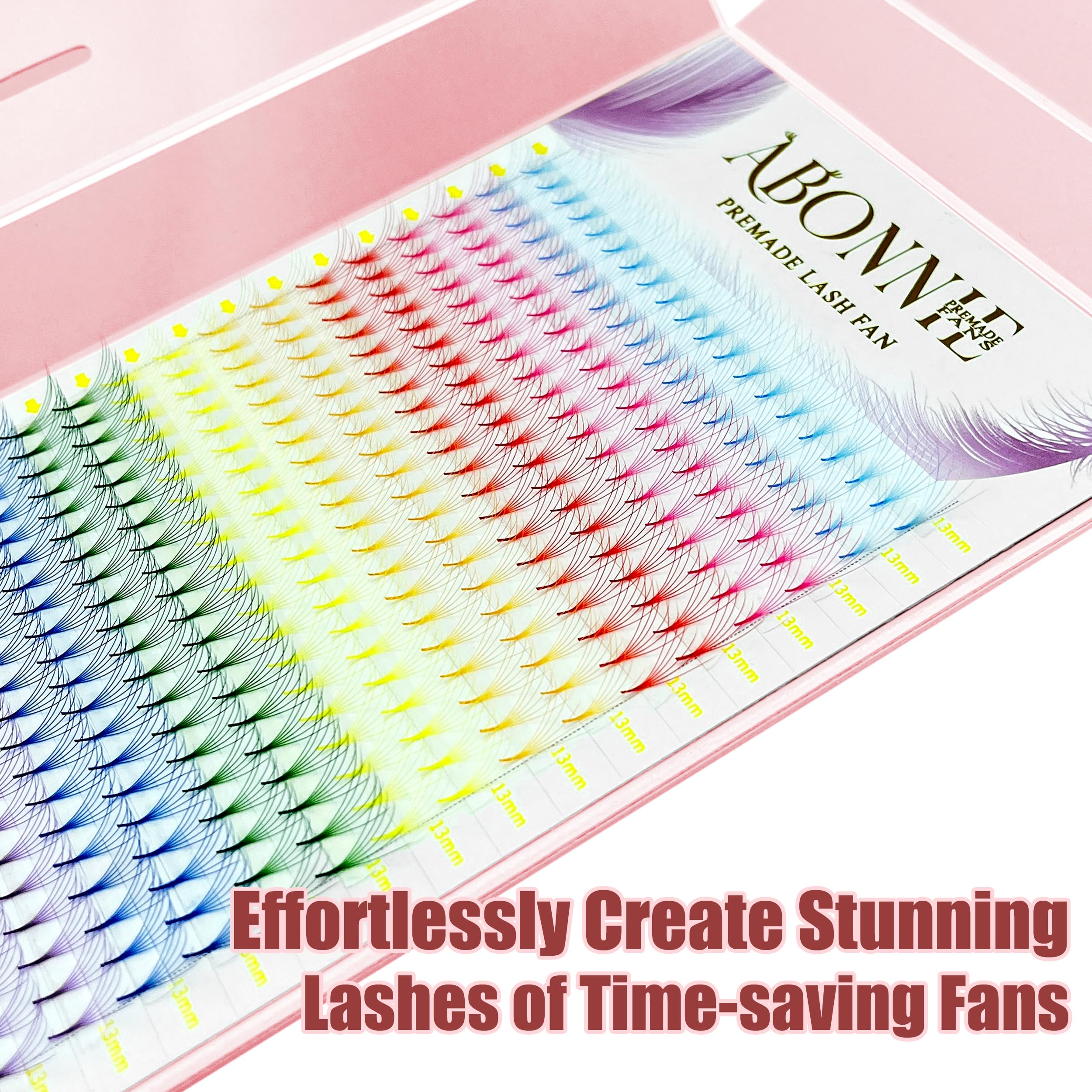 ABONNIE Colored Premade Lash Fans – 400pcs Mix Colors, 6D 15mm C Curl