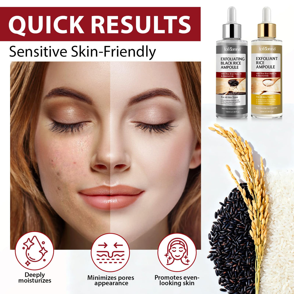ABOUME Peel Shot Duo White & Black Rice Exfoliant – Gentle Rice Exfoliator for Face & Body (2 x 100ml)