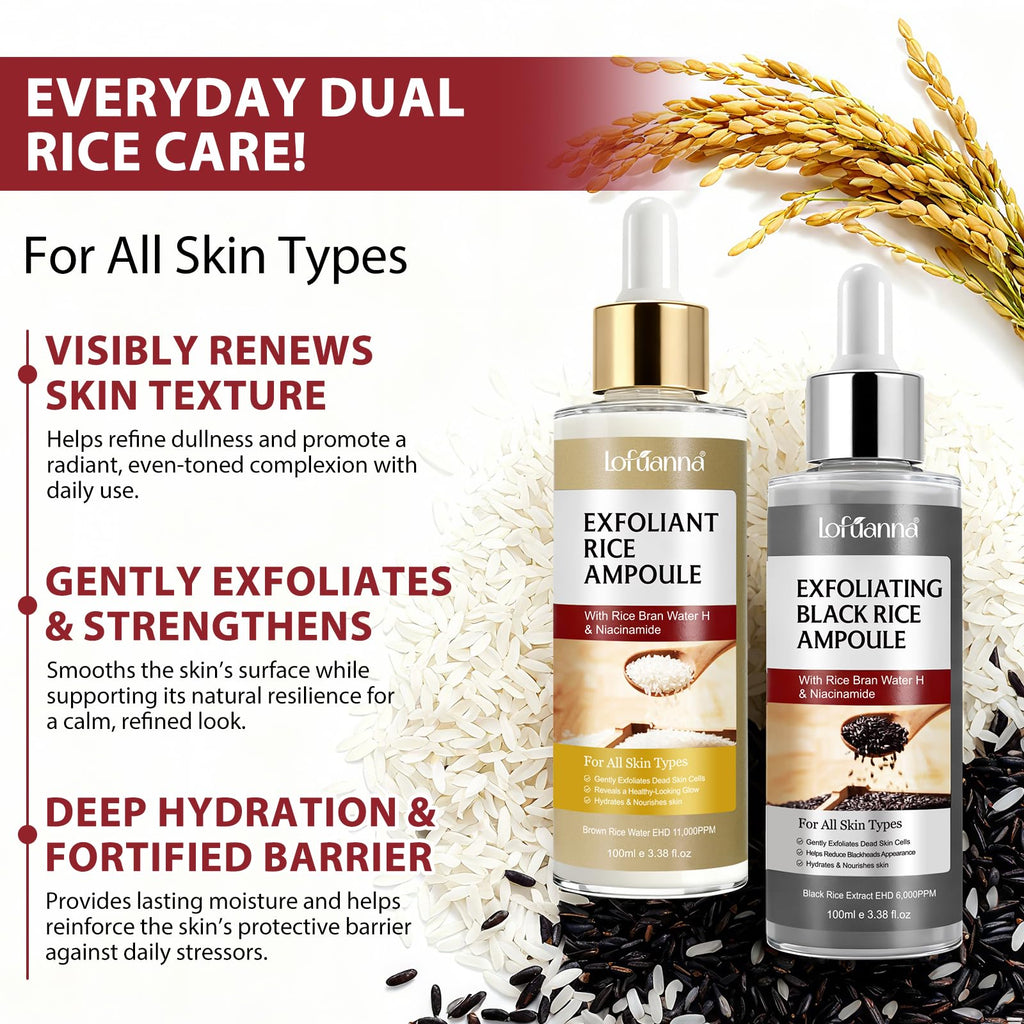 ABOUME Peel Shot Duo White & Black Rice Exfoliant – Gentle Rice Exfoliator for Face & Body (2 x 100ml)