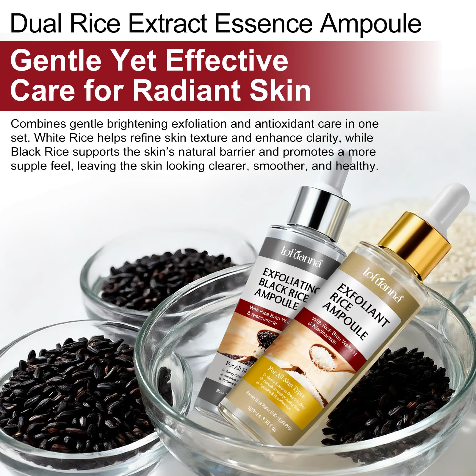 ABOUME Peel Shot Duo White & Black Rice Exfoliant – Gentle Rice Exfoliator for Face & Body (2 x 100ml)