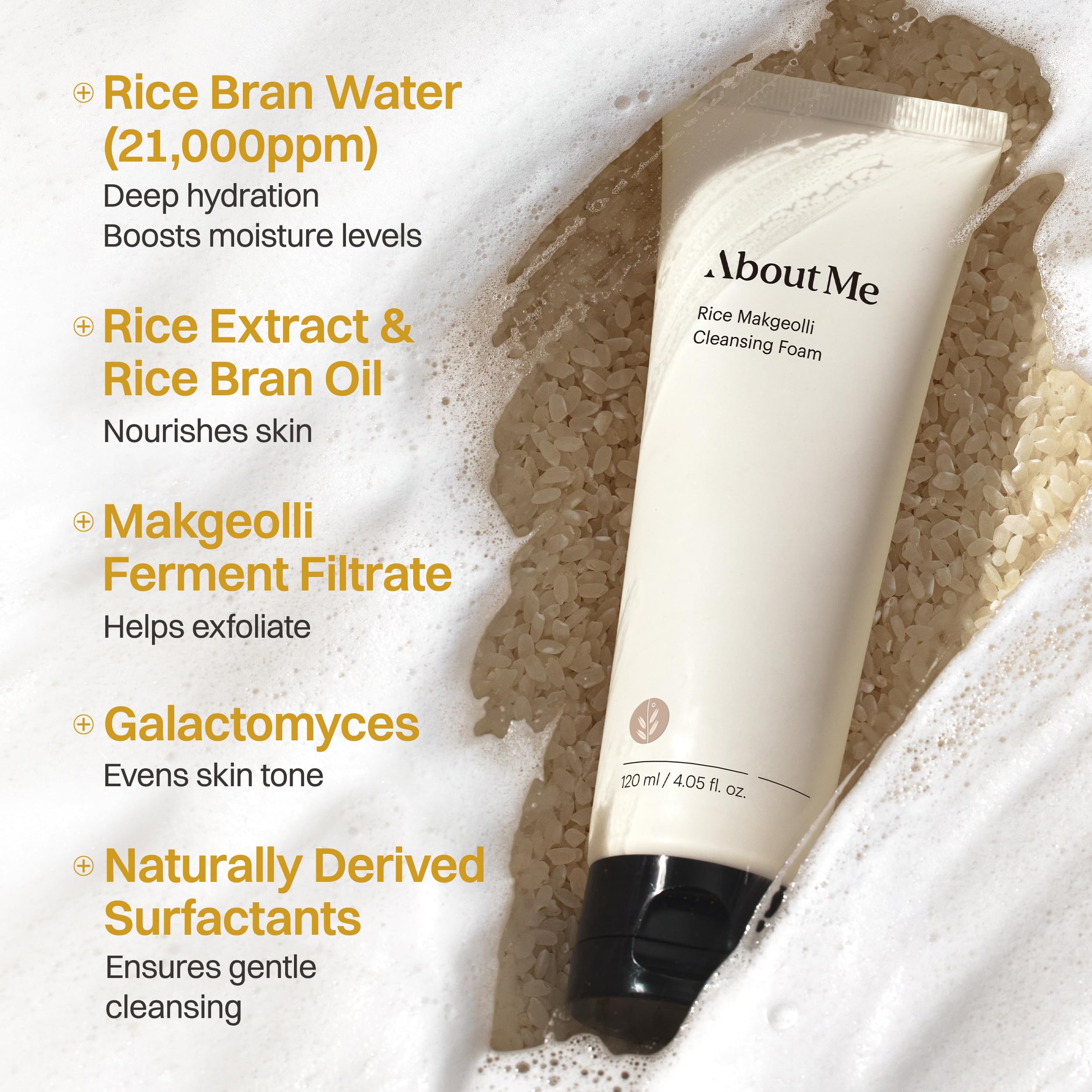 About Me Rice Makgeolli Cleansing Foam – Low pH Fermented Rice Cleanser for Sensitive Skin | 4.06 fl oz