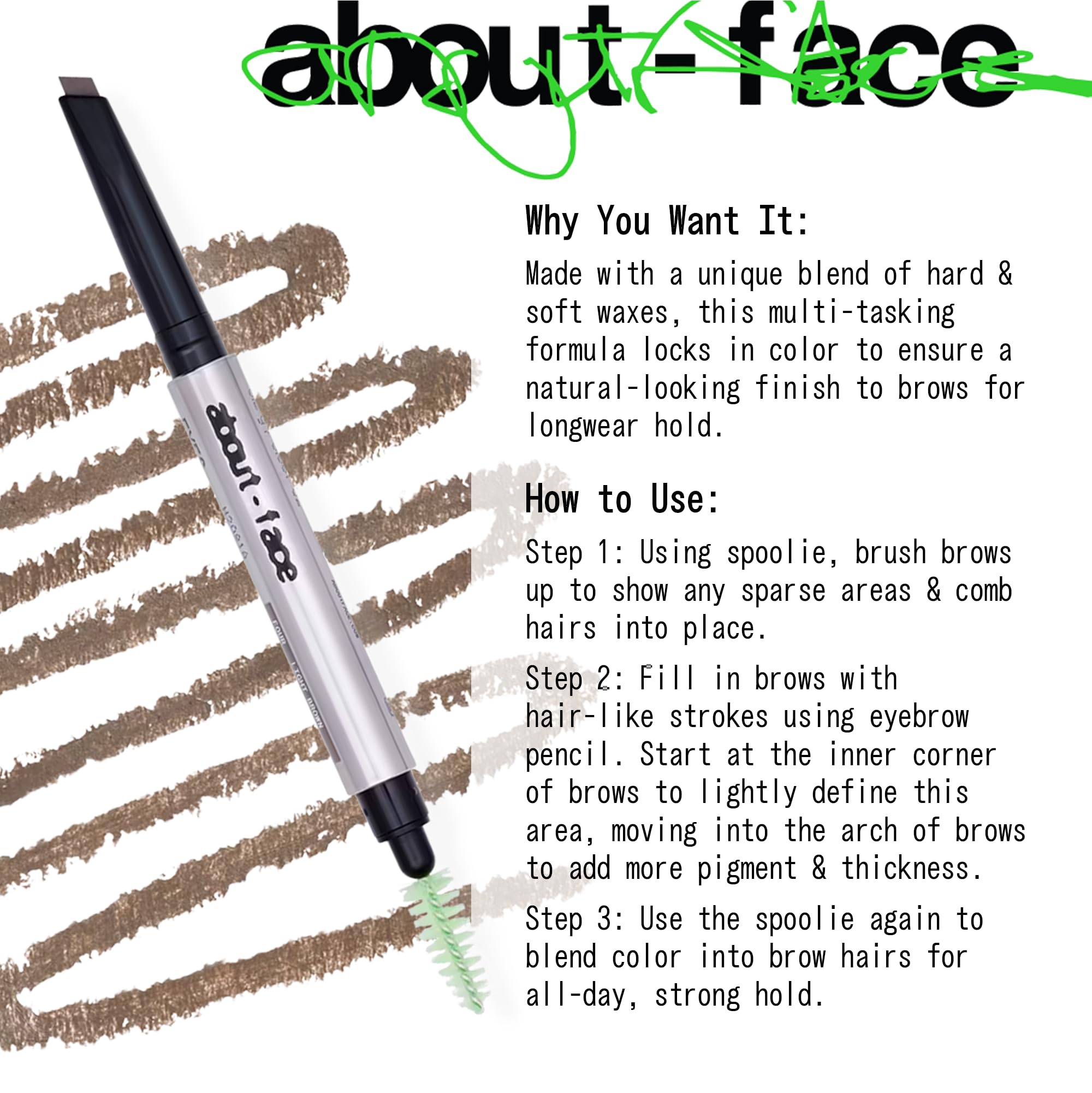 about-face Brow Artist – Long-Wear Brow Pencil with Built-In Spoolie – Clean, Vegan, Cruelty-Free – 0.007 oz (Four – Light Brown)