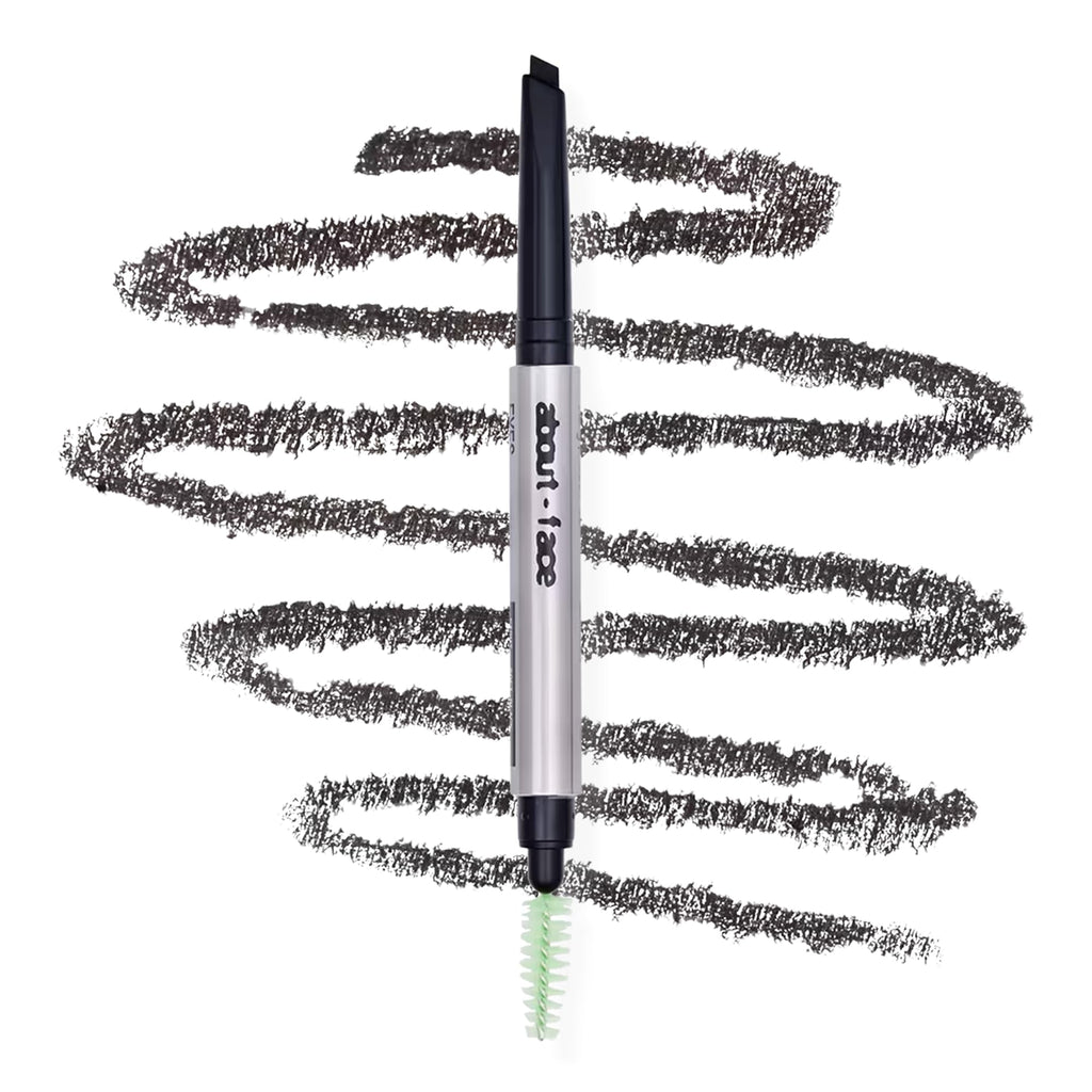 about-face Brow Artist: Long-Wear Brow Pencil with Built-In Spoolie – Clean, Vegan, Cruelty-Free – 0.007 oz – Eight – Soft Black