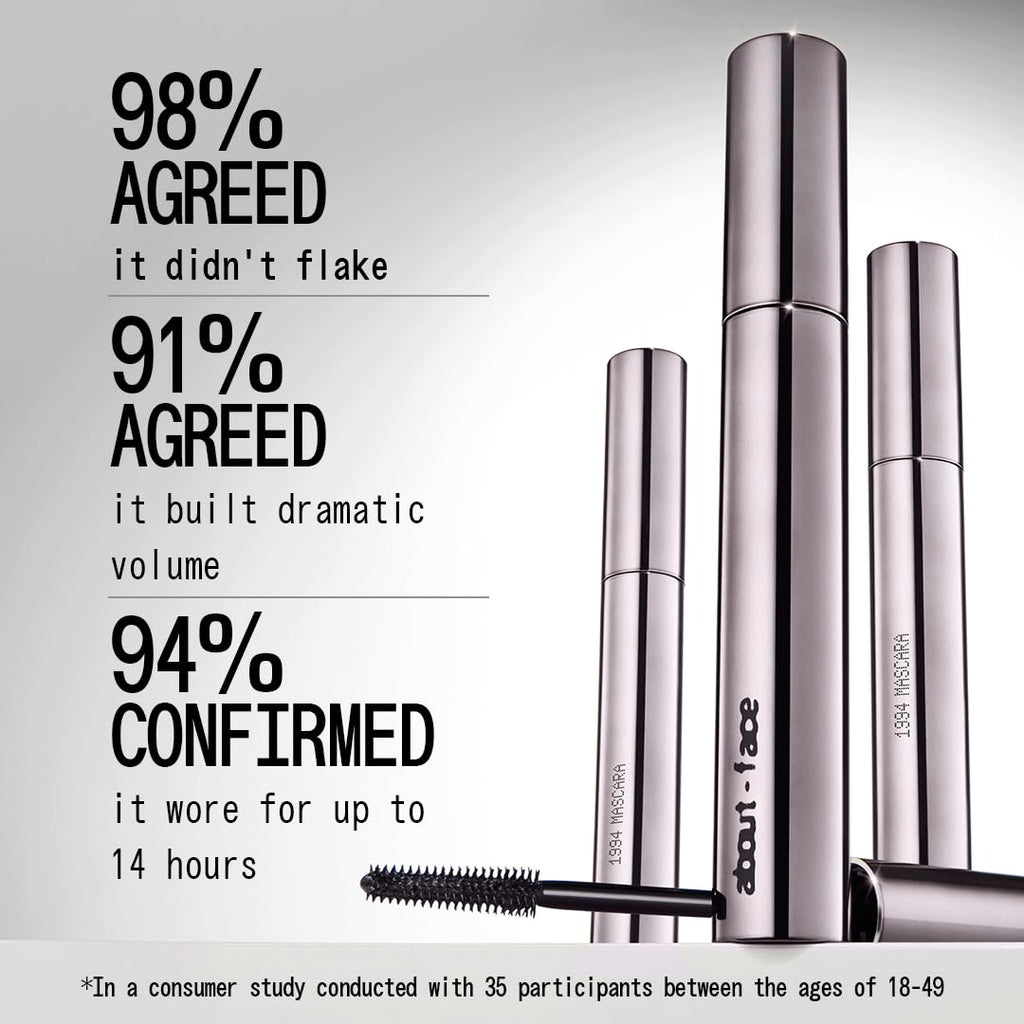 AboutFace Volumizing Mascara – Jet Black | Clean, Vegan, Cruelty-Free | 0.43 oz