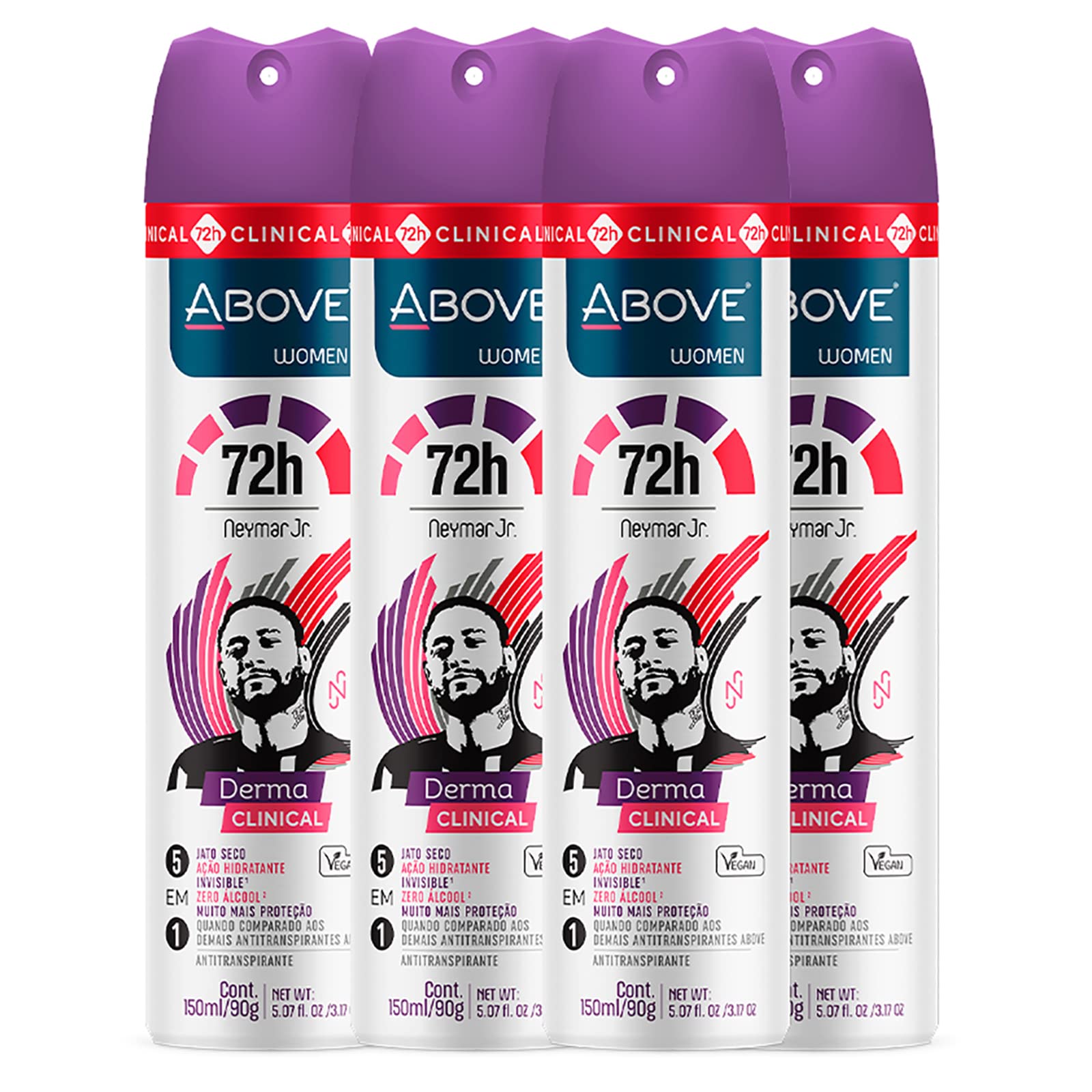 ABOVE Neymar Jr 72h Derma Clinical Antiperspirant Deodorant – Women’s 4-Piece Dry Spray (Mandarin, Cocoa, Vanilla)