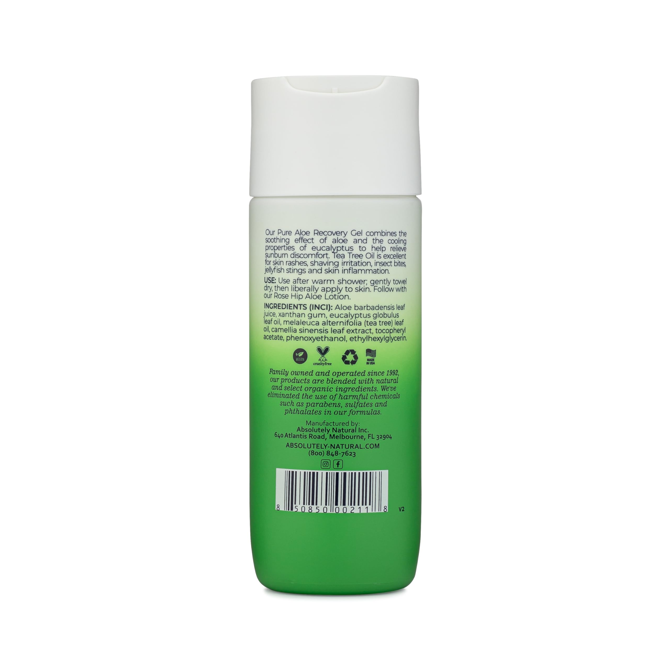 Absolutely Natural | 100% Pure Aloe Vera Cooling Gel for Sunburn Relief & Skin Comfort (6 oz)