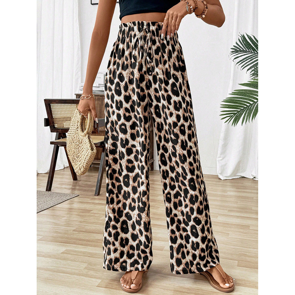 Women's Straight-leg Wide-leg Pants Leopard Print Casual Pants
