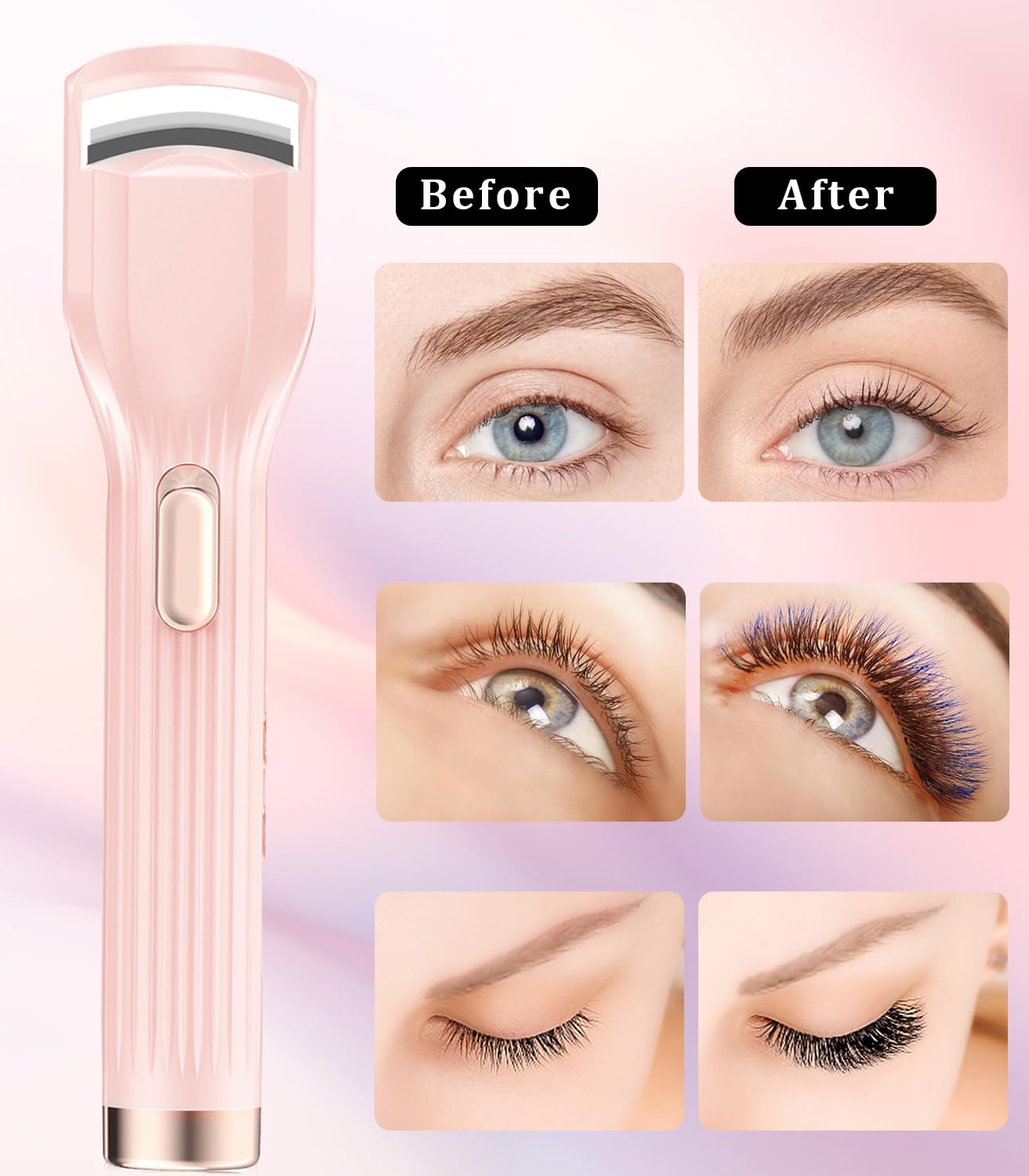 Acavado Heated Eyelash Curler Premium PRO – 8s Fast Heat, 24h Curl, Type-C Rechargeable, Pink
