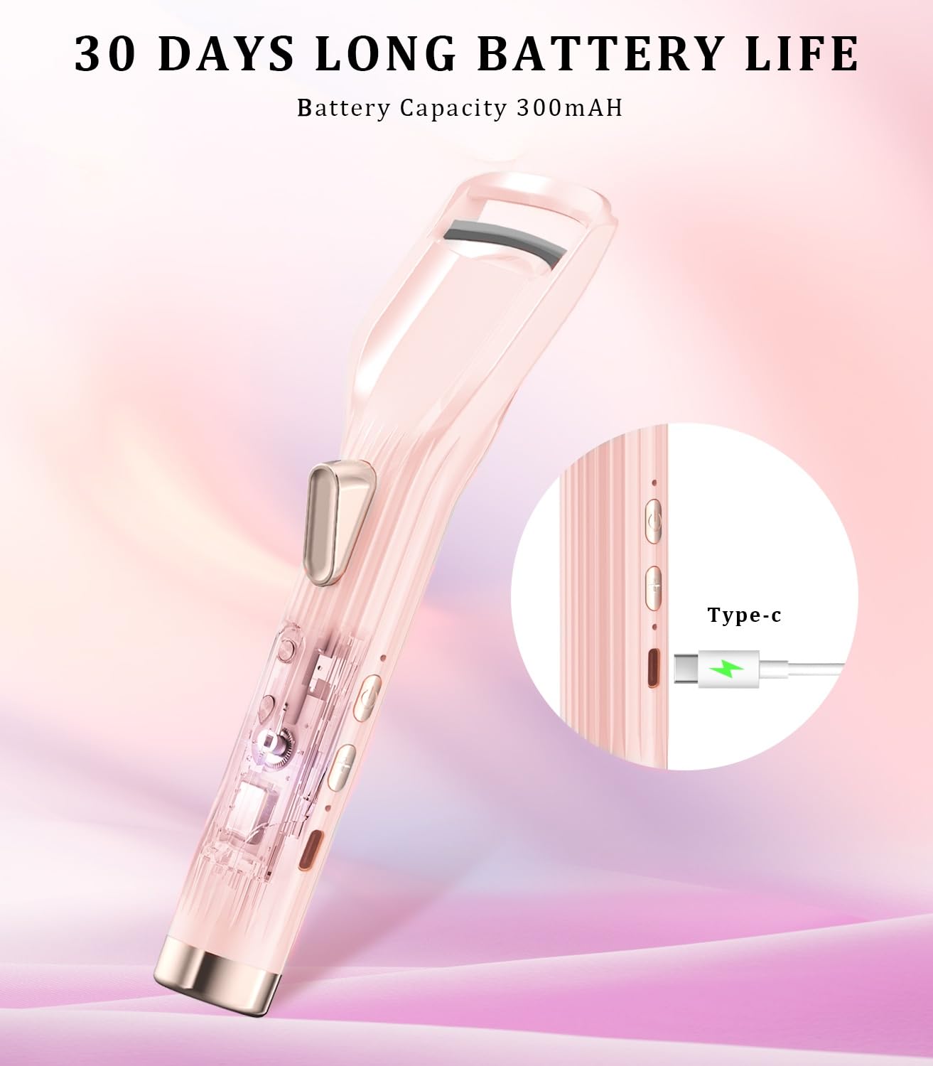 Acavado Heated Eyelash Curler Premium PRO – 8s Fast Heat, 24h Curl, Type-C Rechargeable, Pink