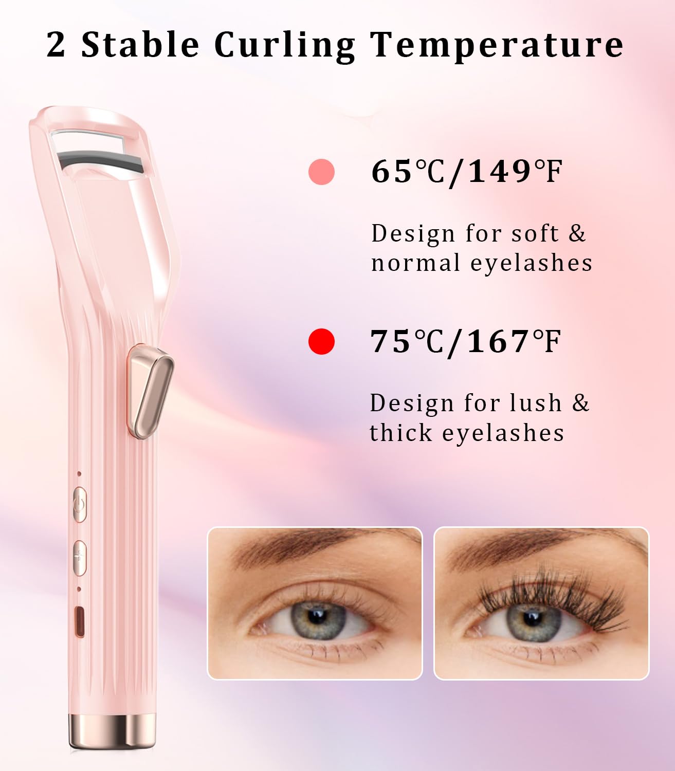 Acavado Heated Eyelash Curler Premium PRO – 8s Fast Heat, 24h Curl, Type-C Rechargeable, Pink
