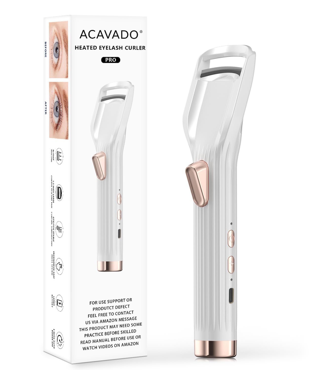 Acavado Premium PRO Heated Eyelash Curler — Fast 8s Heat, 2 Modes, 24h Curl, Type-C Rechargeable