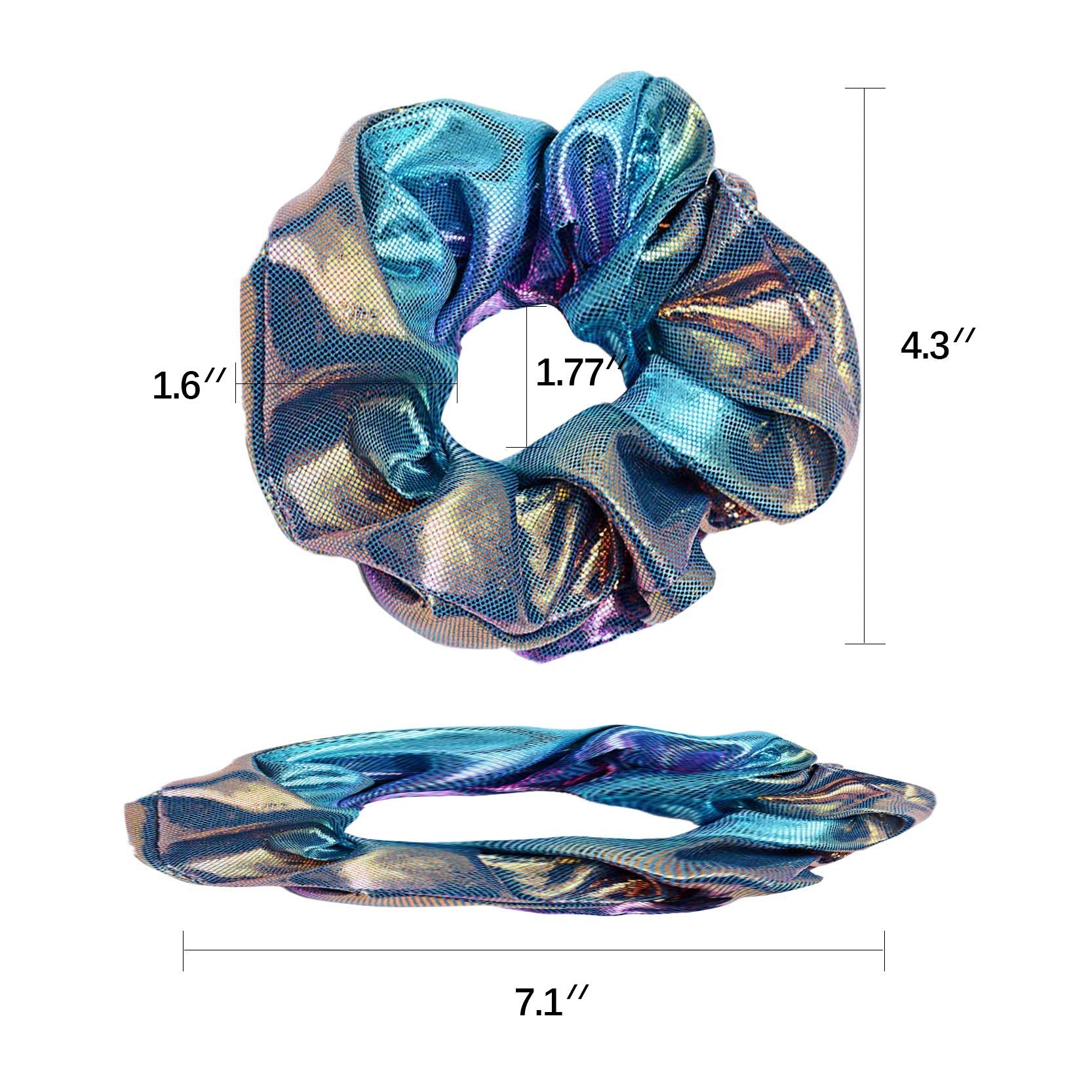 ACCGLORY Shiny Metallic Mermaid Scrunchies – 12-Pack Elastic Hair Ties for Gym, Dance, Club