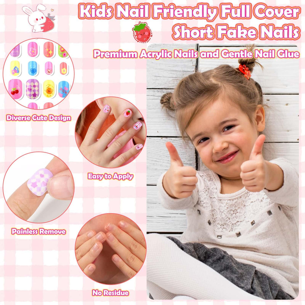 Acejoz 288-Piece Kids Nails Set – Pre-Glue Press-On Nails for Girls 8-12