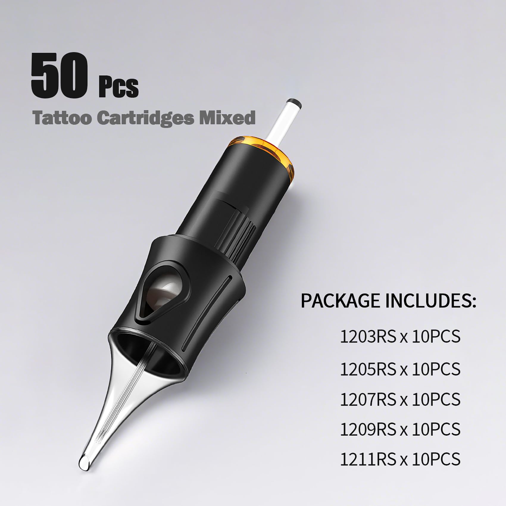 Ackbun 50 12RS Mixed Tattoo Cartridge Needles – 10Pcs Each (3RS/5RS/7RS/9RS/11RS) | Sterilized & Individually Packaged