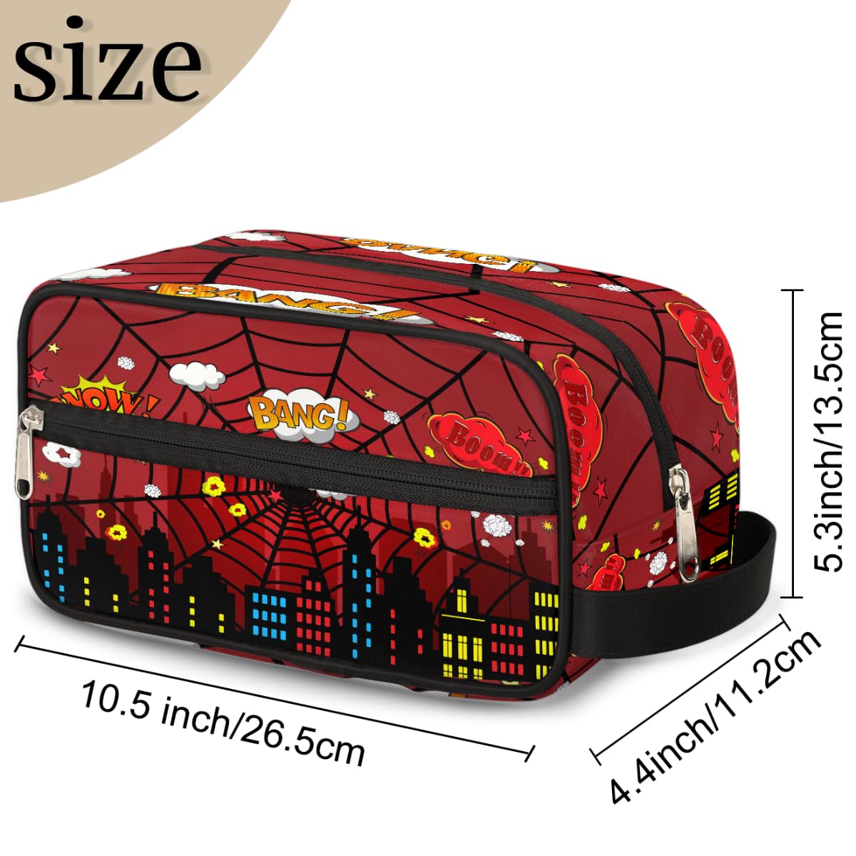 Ackutea Kids Travel Toiletry Bag - Red Spider Web, Waterproof Hanging Case for Boys