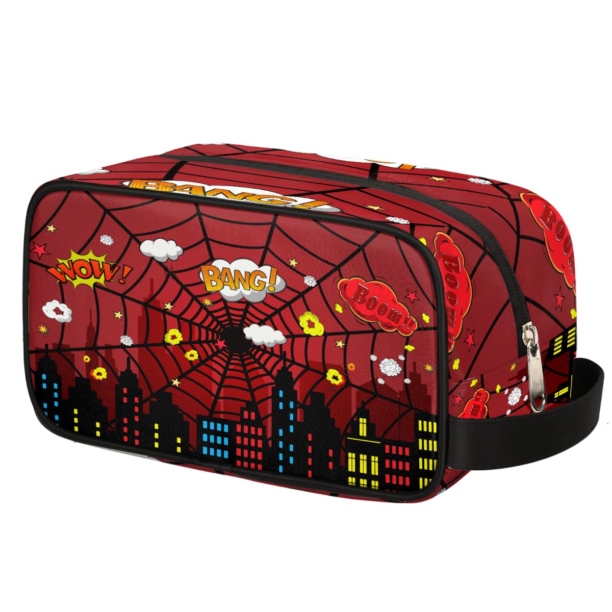 Ackutea Kids Travel Toiletry Bag - Red Spider Web, Waterproof Hanging Case for Boys