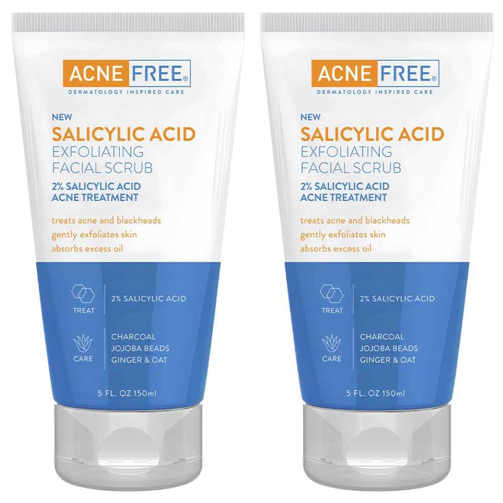 AcneFree Blackhead Removing Exfoliating Scrub — 2% Salicylic Acid, Charcoal & Jojoba (Pack of 2)