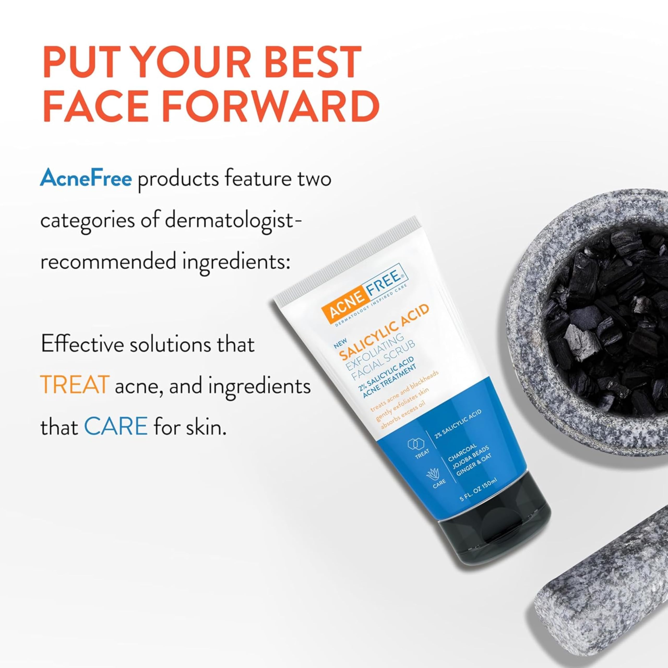 AcneFree Blackhead Removing Exfoliating Scrub — 2% Salicylic Acid, Charcoal & Jojoba (Pack of 2)