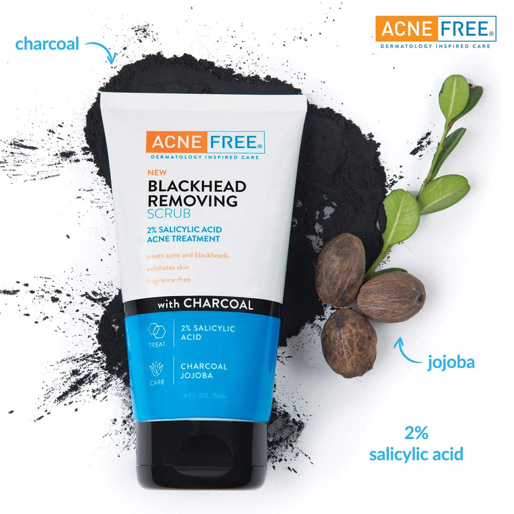 AcneFree Blackhead Removing Exfoliating Scrub — 2% Salicylic Acid, Charcoal & Jojoba (Pack of 2)